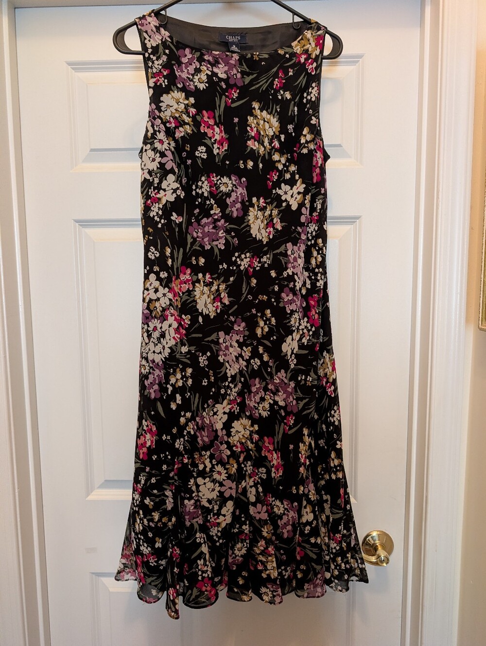 Chaps Black Floral A-Line Sleeveless Dress